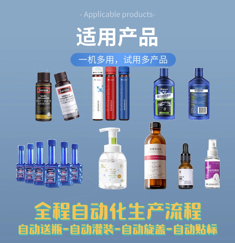 10-1000ML液体灌装旋盖贴标生产线适用产品