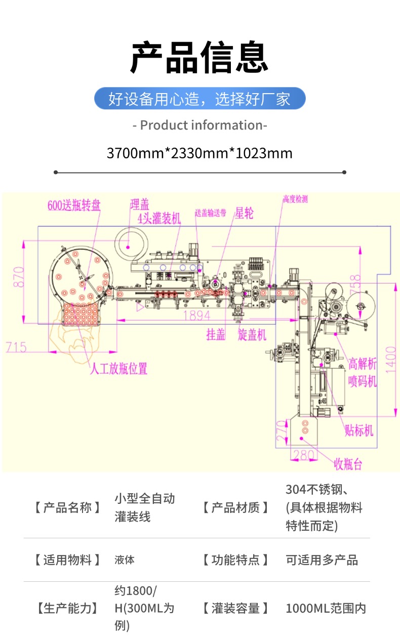 小型液体定量灌装机生产线技术参数